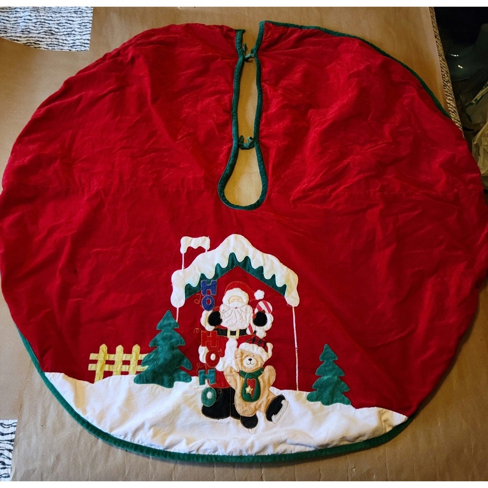 Velvet Christmas Tree Skirt with Santa and bear